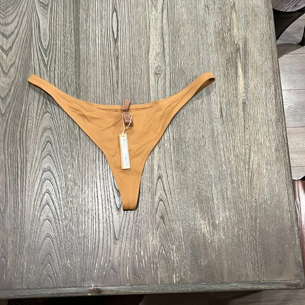 NWT Skims Recycled Swim Thong Bikini Bottom Swimwear Stretch Low Rise Almond 3X